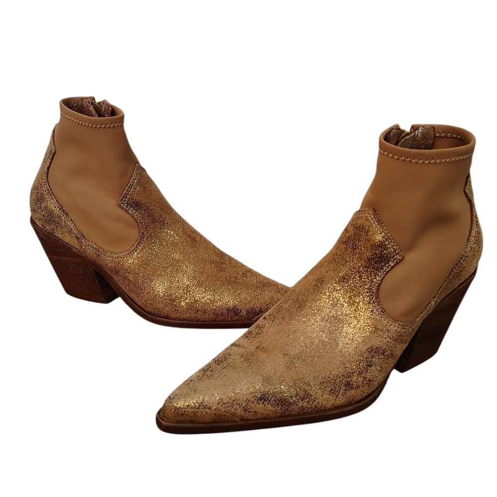 Free People Jackson West Sock Gold Metallic Western Leather Boot - Picture 3 of 11